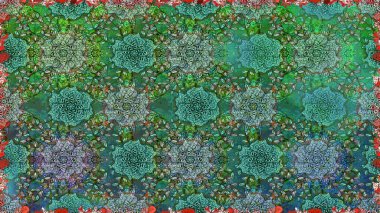 Raster illüstrasyonu. Kumaş, duvar kağıdı ve kağıt üzerine baskı yapmak için gelişen arka plan. Sevimli, pürüzsüz desenli, küçük çiçekli, klasik tarzda. Moda arka planında parlak buketler.