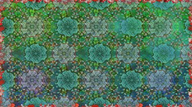 Raster illüstrasyonu. Kumaş, duvar kağıdı ve kağıt üzerine baskı yapmak için gelişen arka plan. Sevimli, pürüzsüz desenli, küçük çiçekli, klasik tarzda. Moda arka planında parlak buketler.