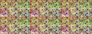 Millefleur 'lar. Küçük nötr çiçeklerle oldukça kaliteli beslenme çantası deseni. Tekstil, kumaş, kapaklar, duvar kağıtları, baskı, naylon, yapıştırma, örgü, dekupaj için çiçeksiz arkaplan.