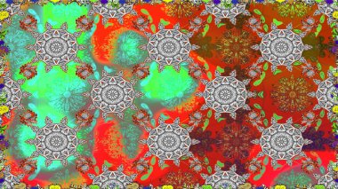 Gri renklerde. Kusursuz dekoratif arka plan, çiçek mandala. Raster illüstrasyonu. Çiçek..