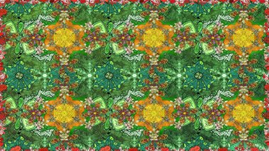 Yeşil renklerde. Raster illüstrasyonu. Çiçekli güzel suluboya desen.