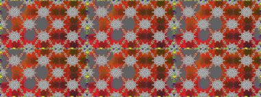 Renkli Bahar Temalı Kusursuz Arkaplan. Süslü kumaş deseni. Düz Çiçek Elementleri Tasarımı. Raster illüstrasyonunda kusursuz çiçek deseni.