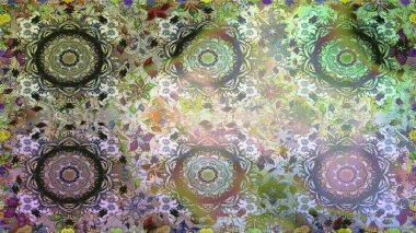 Raster altın çiçek süsü brokar kumaş ve cam desenli. Kusursuz altın desen. Çiçek desenli altın metal. Altın elementli nötr renkler.