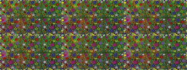 Şirin çiçekleri, desenleri ve yeşil renkleri olan renksiz bir desen. Tekstil için dikişsiz suluboya desen. El çizimi çiçek pürüzsüz desen (taş)).