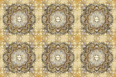 Klasik klasik klasik arka plan. Raster illüstrasyonu. Bej ve nötr renklerde altın elementlerle kusursuz desen. Kusursuz klasik raster altın desenli. Geleneksel oryantasyon süsü.