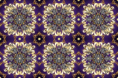 Duvar kâğıdı barok, İspanyol kumaşı. Mor, gri ve bej renklerde altın elementler. Şık bir grafik desen. Kusursuz raster arka plan. Çiçek deseni.