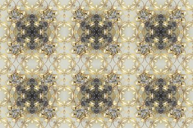 Altın desenli gri, bej ve nötr renklerde altın elementler. İslam tasarımı. Kusursuz desenli oryantal süs. Raster altın tekstil baskısı. Çiçek karoları.