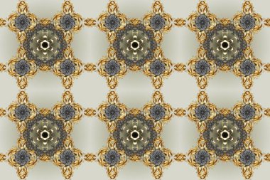 Damask arkaplanı tekerrür ediyor. Antika altın tekrarlanabilir duvar kağıdı. Barok tarzında altın çiçek süsü. Gri, nötr ve bej renklerde altın element.