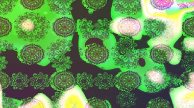 Raster illüstrasyonu. Yeşil renklerde. Çiçek buketleriyle klasik tarzda eskiz deseni.