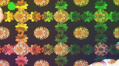 Şirin çiçek elementleri. Robot resim. Yeşil renkli çiçekler. Raster illüstrasyonu.