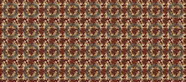 Altın çiçekli, pürüzsüz desen. Barok tarzında altın çiçekli süs. Damask arkaplanı. Kahverengi, bej ve gri renklerde altın bir element.