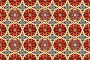 Barok tarzında altın çiçekli süs. Damask kusursuz yinelenen arkaplan. Doku arka planında altın duvar kâğıdı. Kahverengi, kırmızı ve bej renklerde altın element.