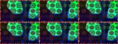 Raster düz çiçekleri pürüzsüz desen. Hediye ambalaj kağıdı, tebrik kartları, posterler ve pankart tasarımı. Yeşil renkte çiçekler.