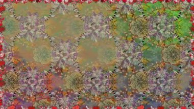 Renkli unsurlarla hareketli arka plan görüntüleri. Çiçekler. Eski model. Bayrak tarzı. Video kaydı. Şablon. Döngü. Kusursuz..