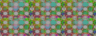 Çiçeksel elementlerle süslenmiş zarif raster dokusu. Yeşil renkler ve parlak çiçekler üzerinde soyut, pürüzsüz desen. Küçük çiçekte şirin bir çiçek deseni var..