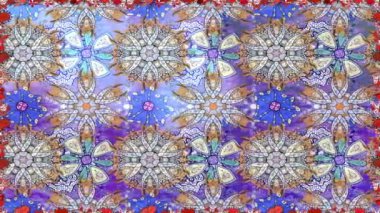 Renkli unsurlarla hareketli arka plan görüntüleri. Çiçekler. Eski model. Bayrak tarzı. Video kaydı. Şablon. Döngü. Kusursuz..