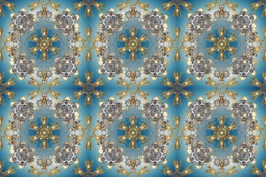 Altın desenli mavi, gri ve nötr renklerde altın elementler. Barok tarzında duvar kağıdı tasarımı için kusursuz damaske deseni arkaplanı. Süslü raster dekorasyonu.