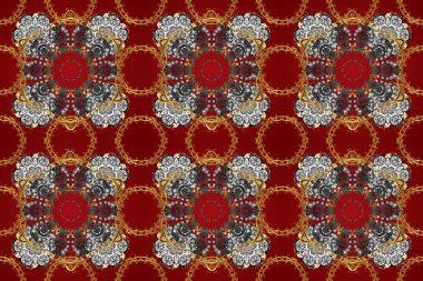 Kırmızı, kahverengi, gri ve altın desenli. Klasik raster şablonu. Tekrarlayan ögelerle kusursuz soyut arkaplan.