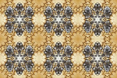Bej ve gri renklerde altın bir element. Altın çiçekli, pürüzsüz desen. Barok tarzında altın çiçekli süs. Damask arkaplanı.