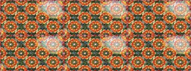 El yapımı dekoratif çerçeve, albüm kapağı, tebrik kartı, klasik Art deco tarzı. Raster soyut çiçek çelengi altın karalama fantezi yaprakları ve turuncu renkte çiçek.