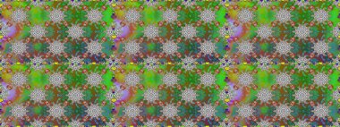 Raster illüstrasyonu. Çiçeksiz desenli arka plan, darbeler, sıçramalar, yaz çiçekleri. Yeşil renkte çiçekler.