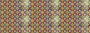 Renkli Bahar Teması eskiz kalıbı. Düz Çiçek Elementleri Tasarımı. Kahverengi renkli şirin çiçek deseni. Raster Modaya uygun kumaş deseni.