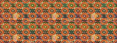 Süslü dekorasyon. Damask altın soyut çiçek kahverengi renklerde dikişsiz desen. Raster illüstrasyonu.