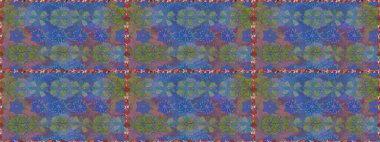 Sevimli çiçek raster deseni. Renkli Bahar Temalı Kusursuz Arkaplan. Düz Çiçek Elementleri Tasarımı. Mavi renkte çiçekler.