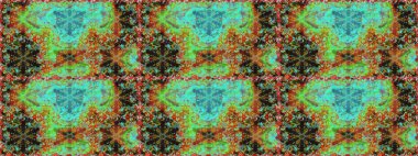 Kusursuz kraliyet lüksü, altın barok kumaş rengi. Altın antika ortaçağ dekoratifi, yapraklar ve yeşil renkli altın desenli süslemelerle pürüzsüz bir desen..