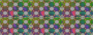 Raster illüstrasyonu. Yeşil renklerde. Renkli süs kenarı. Kusursuz desen. Çiçek duvar kağıdı. Hint süsü..