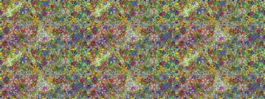 Renkli Bahar Temalı Kusursuz Arkaplan. Raster illüstrasyonunda kusursuz çiçek deseni. Yeşil renkli çiçekler. Düz Çiçek Elementleri Tasarımı.