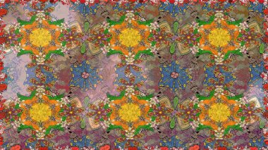 Renkli Bahar Teması eskiz kalıbı. Düz Çiçek Elementleri Tasarımı. Raster illüstrasyonu. Kahverengi renkte zarif çiçekler ve suluboya..