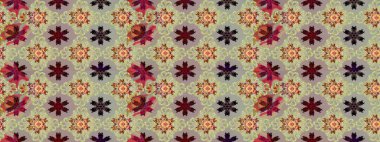 Çiçek süslemeli çizim deseni. Raster illüstrasyonu. Tarafsız renklerde çiçekler.