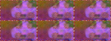 Renkli Bahar Temalı Kusursuz Arkaplan. Mor renkli çiçekler. Düz Çiçek Elementleri Tasarımı. Sevimli çiçek raster deseni.