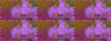 Renkli Bahar Temalı Kusursuz Arkaplan. Mor renkli çiçekler. Düz Çiçek Elementleri Tasarımı. Sevimli çiçek raster deseni.