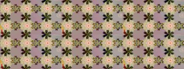 Raster illüstrasyonundaki çiçek desenli çizim. Bej renkte çiçekler.