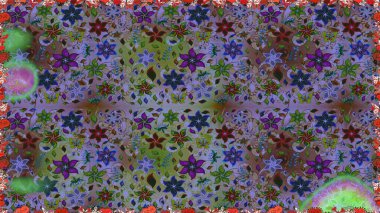 Mor renkli çiçekler. Raster illüstrasyonu. Düz Çiçek Elementleri Tasarımı. Çiçekli, suluboya desenli kusursuz çiçek deseni. Renkli Bahar Teması Kusursuz Arkaplan.