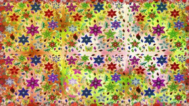 Küçük çiçekteki sevimli çiçek deseni. Bir sürü sarı ve soyut çiçekli tropikal desenler. Varicoloyellow raster kusursuz illüstrasyon.