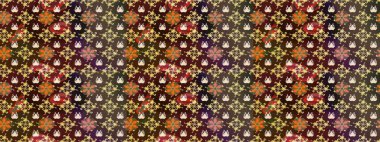 Kahverengi renkli. El çizimi, soyut ve süslü elementler. Yaz çiçekleri teması. Klasik çiçekler. Suluboya resim taklit Raster illüstrasyonu.