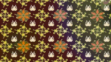 Kahverengi renkli bitkilerden oluşan parlak çiçekli çizim deseni.