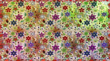 El çizimi çiçekli, pürüzsüz bir desen. Tekstil, kumaş, ambalaj, hatıra defteri için hoş bir çiçek arkaplanı. Tarafsız bir arkaplanda. Çocuksu tasarım.