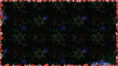 Ağaç dallı bahar çiçekleriyle desen, çiçek siluetiyle siyah renkler. Raster deseni.