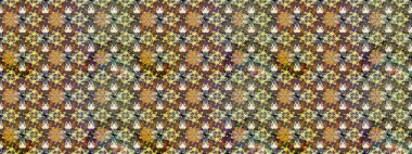 Parlak renkli çiçekleri ve kahverengi renkli yaprakları olan harika bir çiçek deseni. Moda baskıları için zarif bir şablon. Modern çiçek arkaplanı. Halk stili.