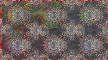 Çiçekler, yaprakları ile halk tarzında Dikişsiz çiçek deseni. Raster Illustration. El çizilmiş.