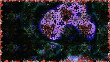 Siyah renkte etnik çiçeklerle kusursuz bir desen. Raster Çiçek İllüstrasyonu güzel tekstil..