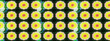 Şirin çiçekli eskiz deseni ve sarı renkli yapraklar, suluboya çiçek deseni, duvar kağıdı, kart veya kumaş için fayanslı. Raster illüstrasyonu.