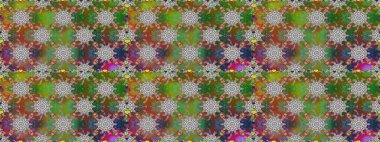 Çok yeşil zarif küçük çiçekler ve yeşil renkli komik böcekler, raster desen, illüstrasyon.