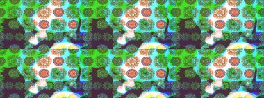 Raster - stok. Yeşil çiçekli eskiz deseni, suluboya çiçek deseni, sevimli çiçek, duvar kağıdı, kart veya kumaş için fayanslı.