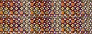 Düz Çiçek Elementleri Tasarımı. Renkli Bahar Teması eskiz kalıbı. Raster illüstrasyonundaki çiçek desenli çizim. Kahverengi renkte çiçekler.