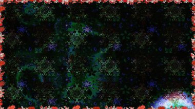 Kusursuz desenli, parlak çiçekli halı siyah renkli bitkiler..